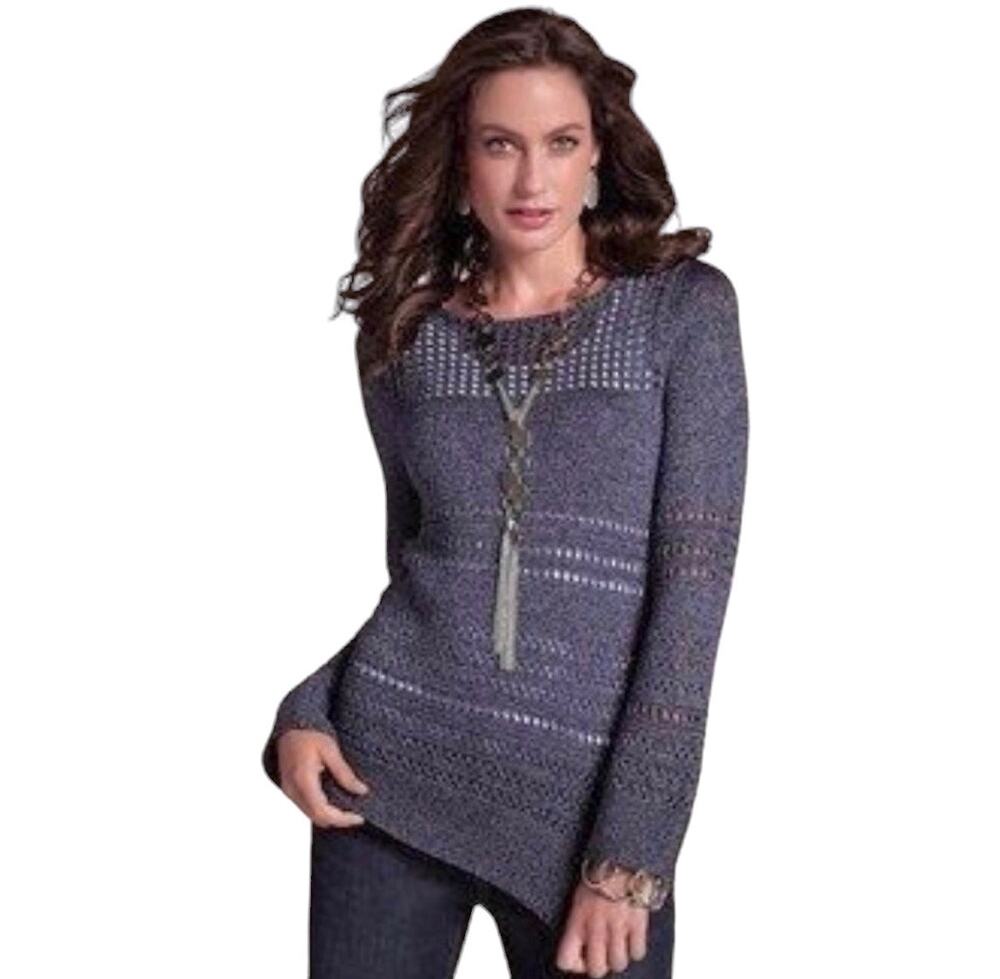 Chico's Women's Size 2(L-12) Harmony Texture Pullover Sweater Open Weave NWT